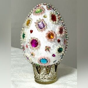 Handmade Vintage Style Push Pin Easter Egg Holiday Decor Rhinestones Sequins 6"